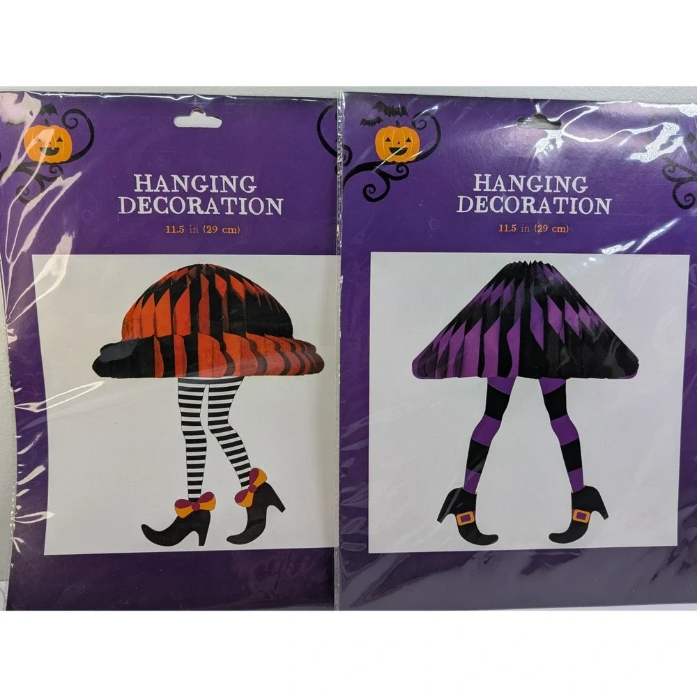 Halloween Witch Legs Paper Honeycomb Skirt Hanging Mobile Holiday Decor‎ X2